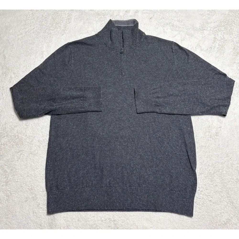 Banana Republic Cotton Cashmere Sweater Men's Medium Gray 1/4 Zip Mock Neck